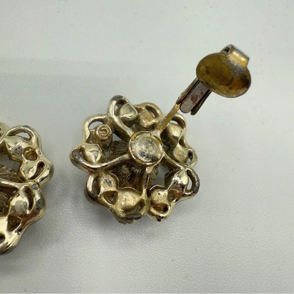 Vintage 1950s Coro Signed AB Floral Crystal Rhinestone Clip On Earrings